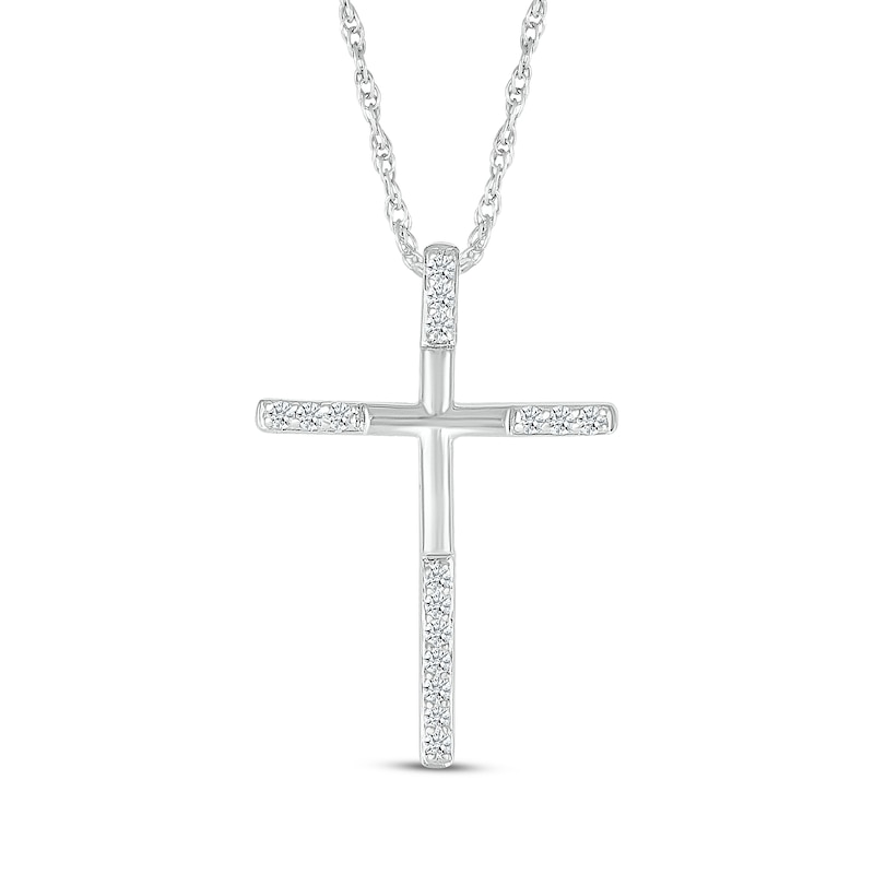 Main Image 1 of Diamond-Tipped Cross Necklace 1/8 ct tw 10K White Gold 18"