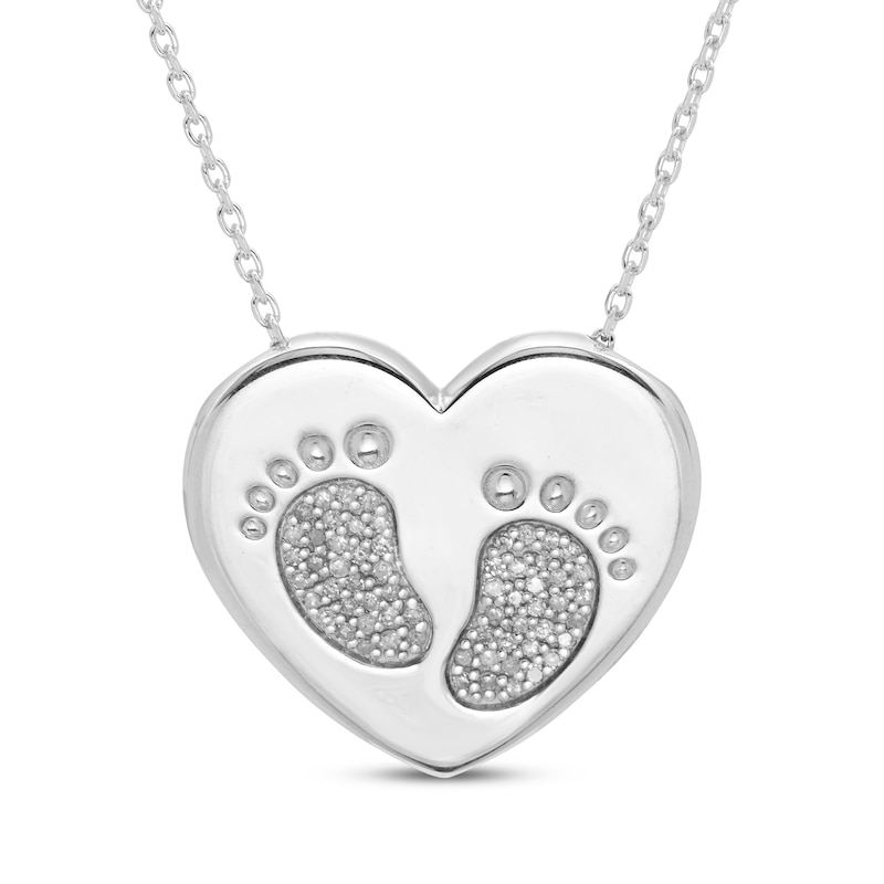 Main Image 1 of Diamond Baby Feet Heart Necklace 1/6 ct tw Sterling Silver 18&quot;