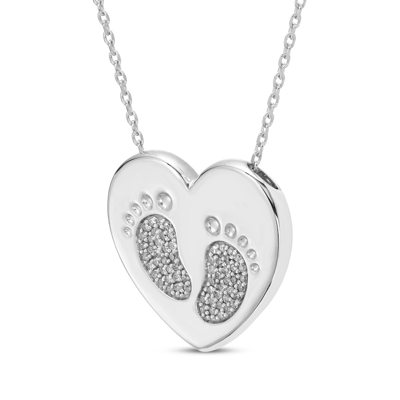 Main Image 2 of Diamond Baby Feet Heart Necklace 1/6 ct tw Sterling Silver 18&quot;