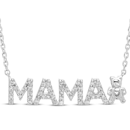 Diamond "Mama" Bear Necklace 1/6 ct tw Sterling Silver 18"
