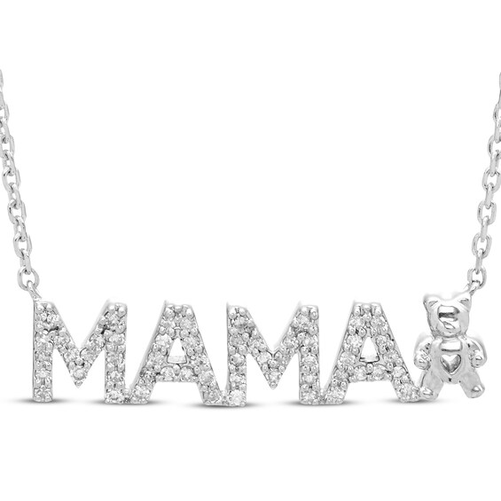 Diamond "Mama" Bear Necklace 1/6 ct tw Sterling Silver 18"