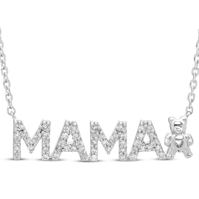 Main Image 1 of Diamond &quot;Mama&quot; Bear Necklace 1/6 ct tw Sterling Silver 18&quot;