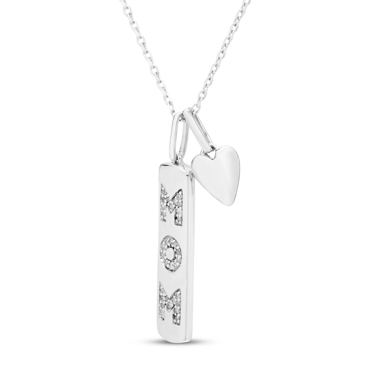 Main Image 2 of Diamond &quot;Mom&quot; Vertical Bar & Heart Charm Necklace 1/5 ct tw Sterling Silver 18&quot;