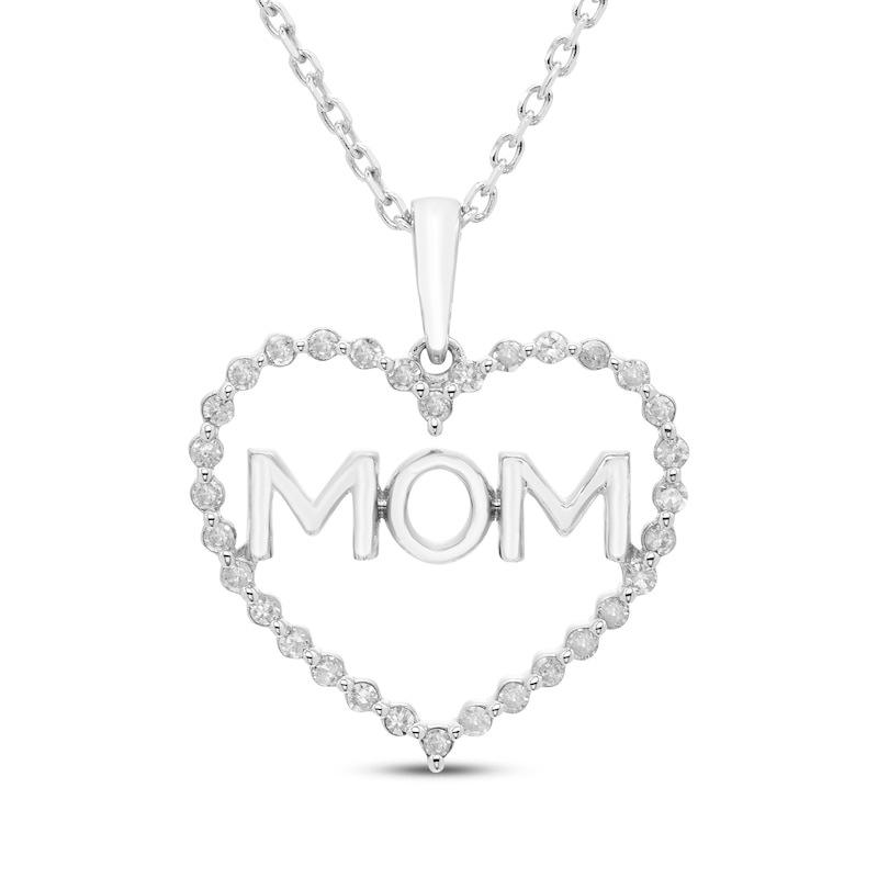 Main Image 1 of Diamond &quot;Mom&quot; Heart Necklace 1/6 ct tw Sterling Silver 18&quot;