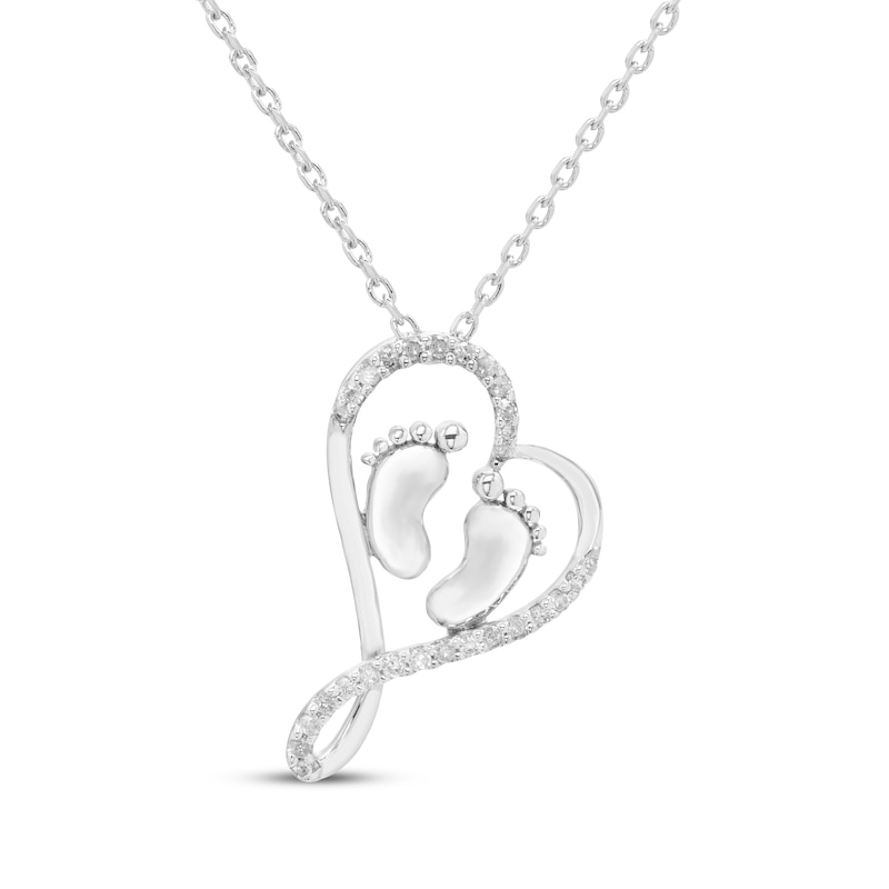 Main Image 1 of Diamond Baby Feet Heart Necklace 1/10 ct tw Sterling Silver 18"