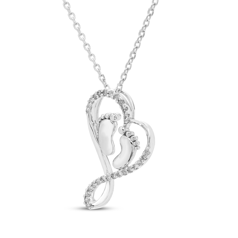 Main Image 2 of Diamond Baby Feet Heart Necklace 1/10 ct tw Sterling Silver 18"