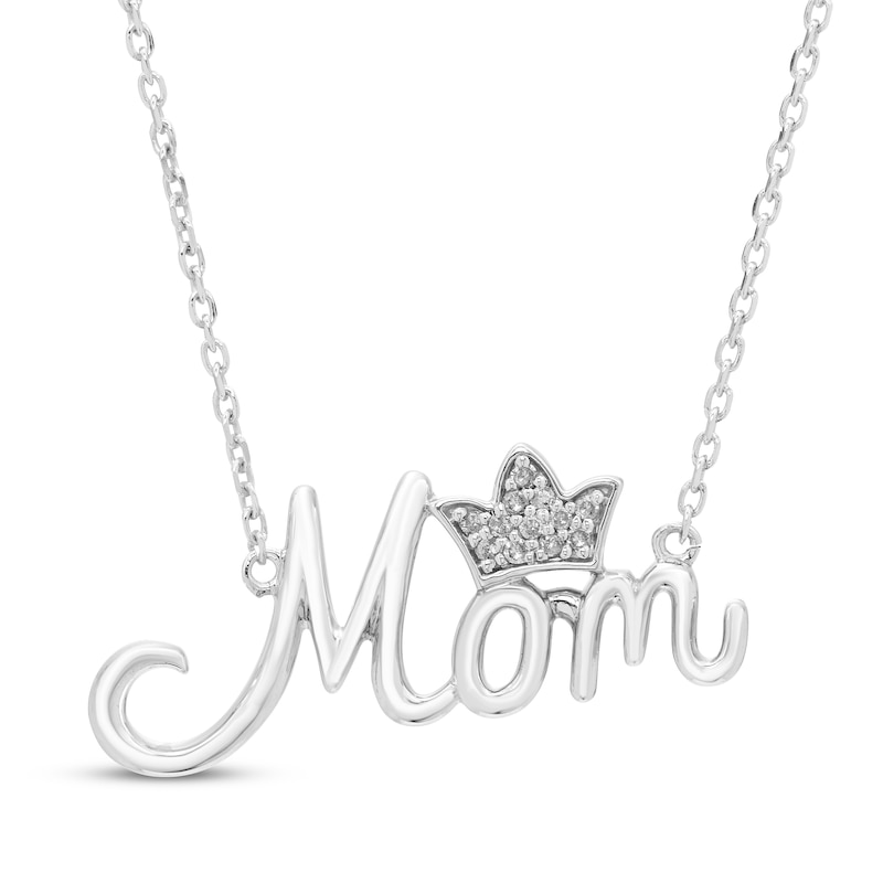 Main Image 1 of Diamond &quot;Mom&quot; with Crown Necklace 1/20 ct tw Sterling Silver 18&quot;
