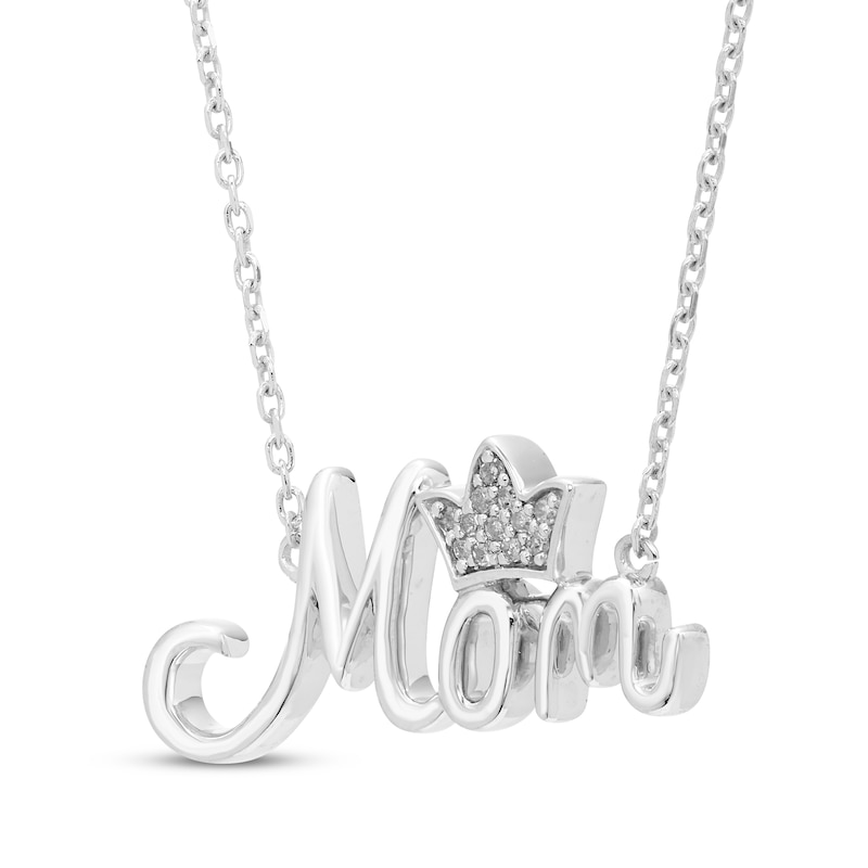 Main Image 2 of Diamond &quot;Mom&quot; with Crown Necklace 1/20 ct tw Sterling Silver 18&quot;