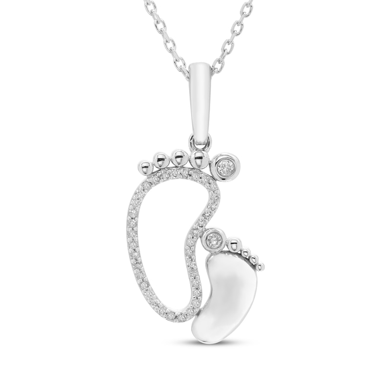 Main Image 1 of Diamond Parent & Baby Feet Necklace 1/10 ct tw Sterling Silver 18&quot;