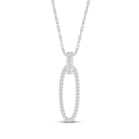 Diamond Oval Doorknocker Necklace 1/5 ct tw 10K White Gold 18"