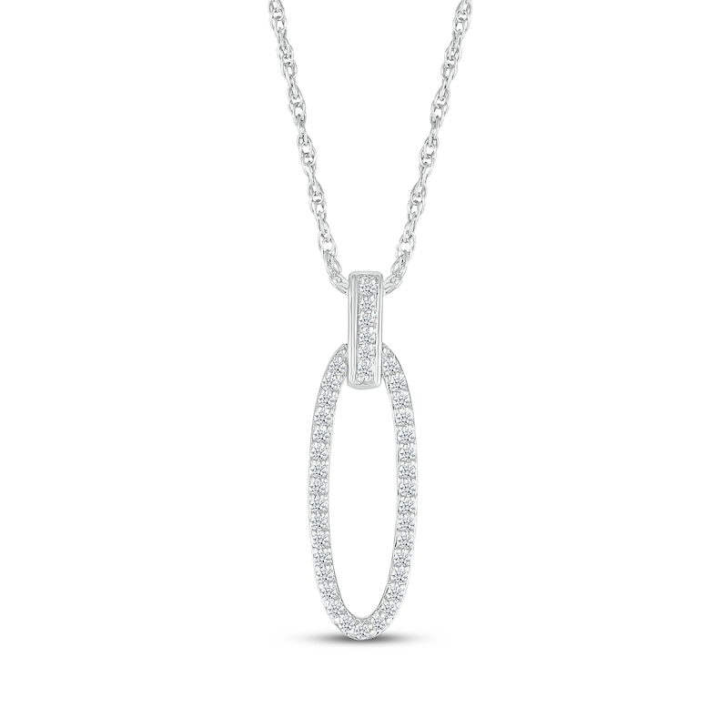 Main Image 1 of Diamond Oval Doorknocker Necklace 1/5 ct tw 10K White Gold 18"