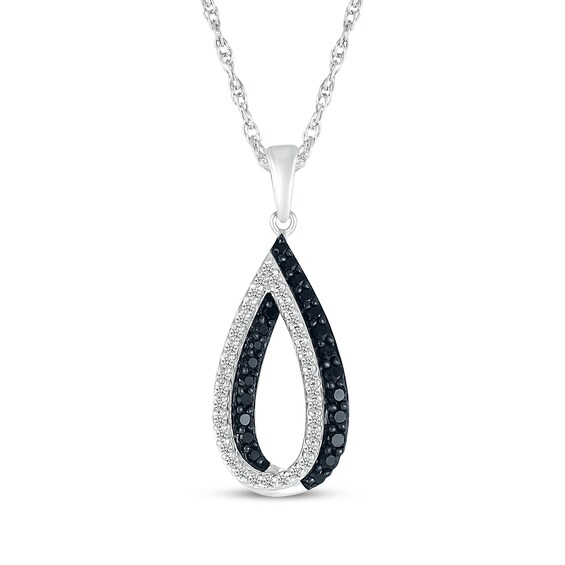 Black & White Diamond Teardrop Necklace 1/3 ct tw 10K White Gold 18"