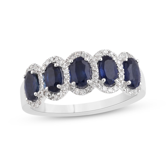 Oval-Cut Blue Sapphire & Diamond Halo Ring 1/4 ct tw 10K White Gold