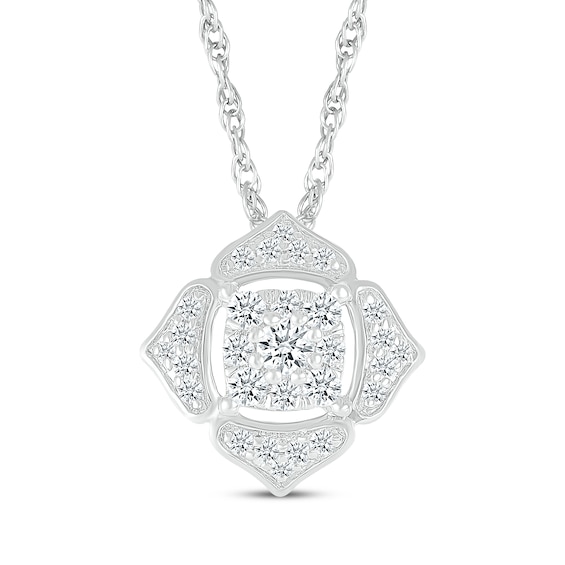 Multi-Diamond Flower Necklace 1/4 ct tw 10K White Gold 18"