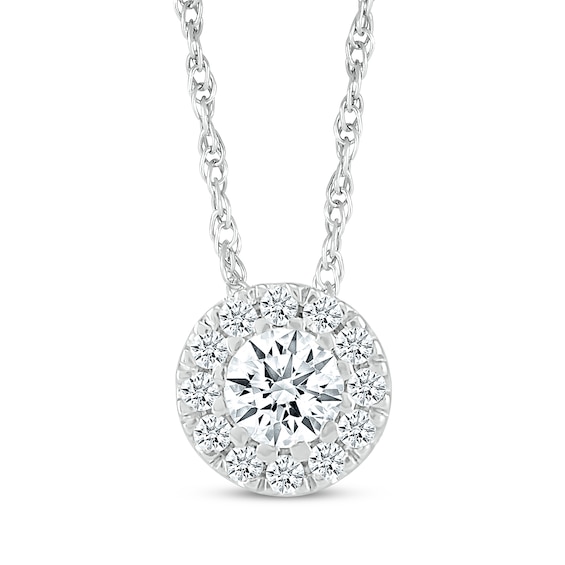 Diamond Halo Necklace 1/4 ct tw 10K White Gold 18"