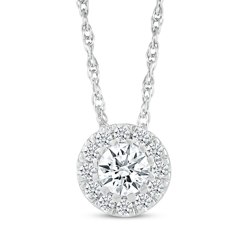 Main Image 1 of Diamond Halo Necklace 1/4 ct tw 10K White Gold 18"