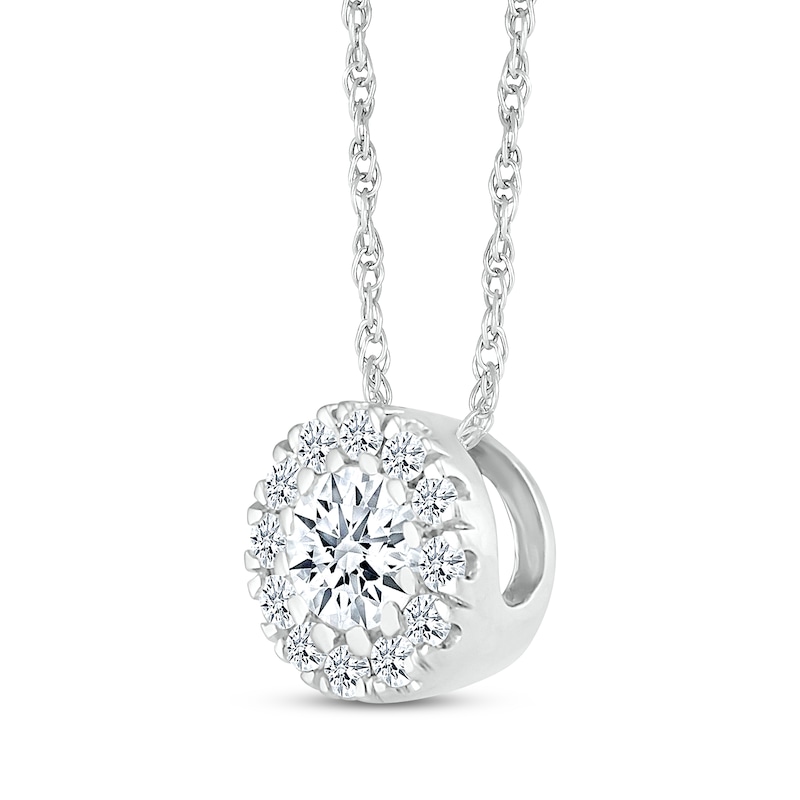Main Image 2 of Diamond Halo Necklace 1/4 ct tw 10K White Gold 18"