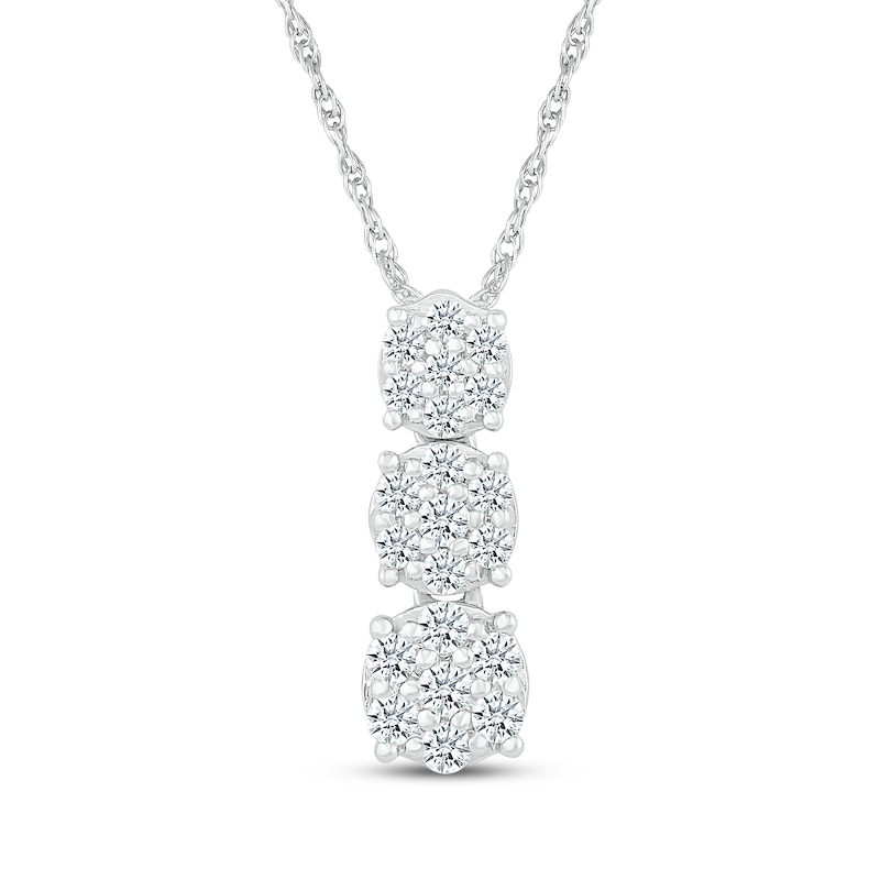 Main Image 1 of Multi-Diamond Three Circle Drop Necklace 1/4 ct tw 10K White Gold 18"