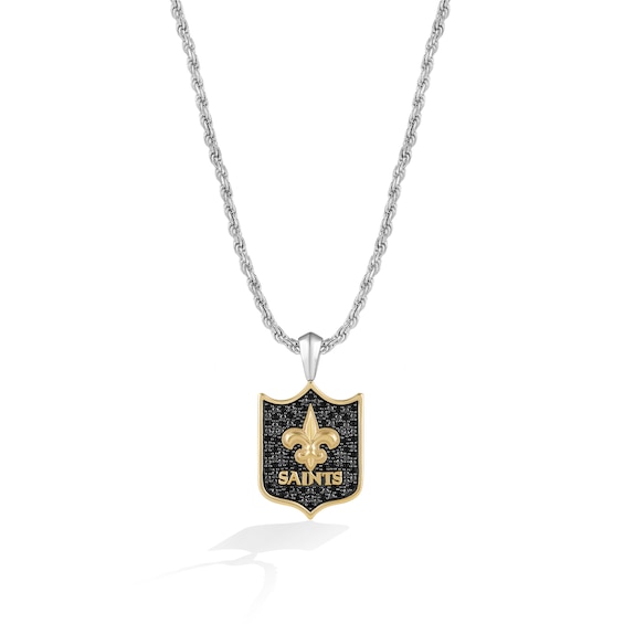 True Fans New Orleans Saints 3/8 CT. T.W. Black Diamond and Enamel Reversible Shield Necklace in 10K Yellow Gold & Sterling Silver