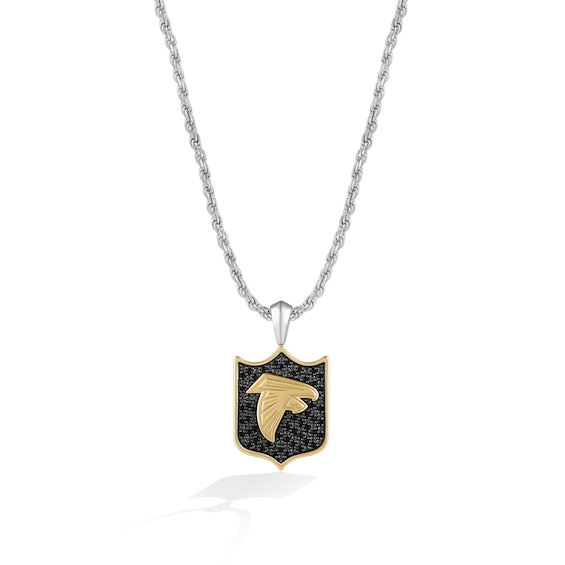 True Fans Atlanta Falcons 3/8 CT. T.W. Black Diamond and Enamel Reversible Shield Necklace in 10K Yellow Gold & Sterling Silver