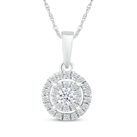Diamond Double Halo Necklace 1/5 ct tw 10K White Gold 18"