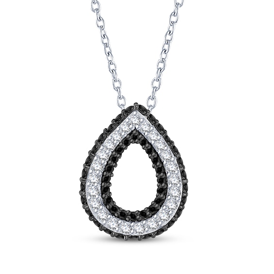 Black & White Diamond Open Teardrop Necklace 1/2 ct tw Sterling Silver 18"