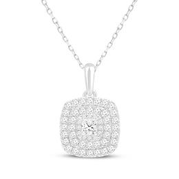 Princess-Cut Diamond Triple Cushion Halo Necklace 3/4 ct tw 10K White Gold 18"
