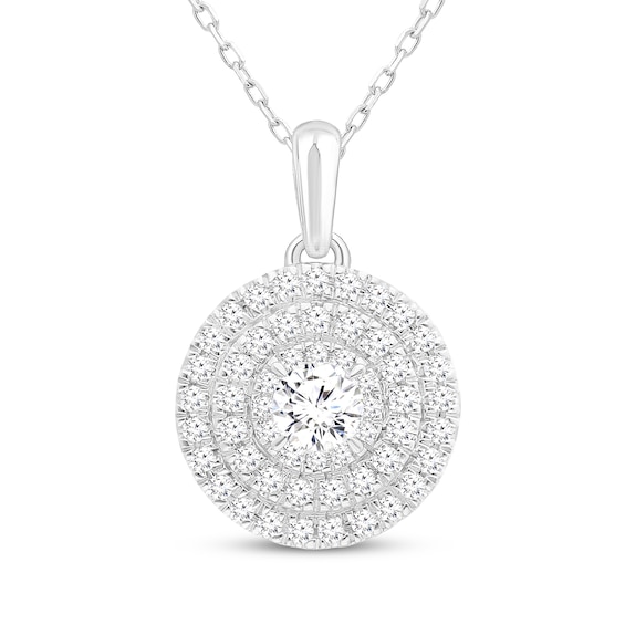 Diamond Triple Halo Necklace 1/2 ct tw 10K White Gold 18"
