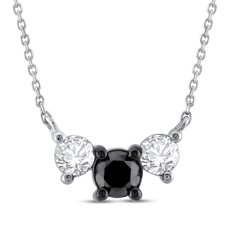 Main Image 1 of Black & White Diamond Three-Stone Necklace 1/2 ct tw 10K White Gold 18&quot;