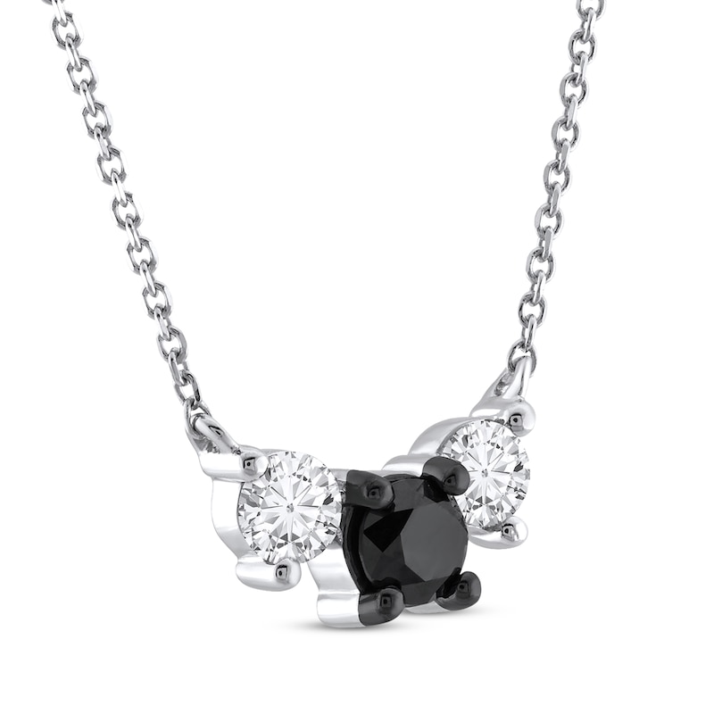 Main Image 2 of Black & White Diamond Three-Stone Necklace 1/2 ct tw 10K White Gold 18&quot;