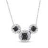 Thumbnail Image 1 of Black & White Diamond Three-Stone Halo Necklace 1 ct tw 10K White Gold 18&quot;
