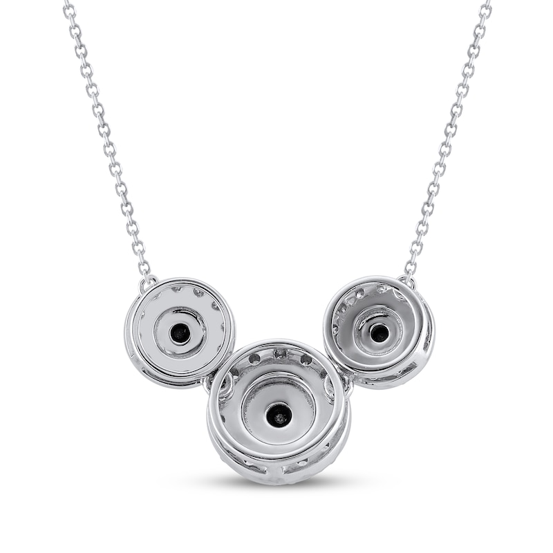 Main Image 3 of Black & White Diamond Three-Stone Halo Necklace 1 ct tw 10K White Gold 18&quot;