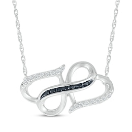 Black & White Diamond Double Hearts Necklace 1/8 ct tw Sterling Silver 18"