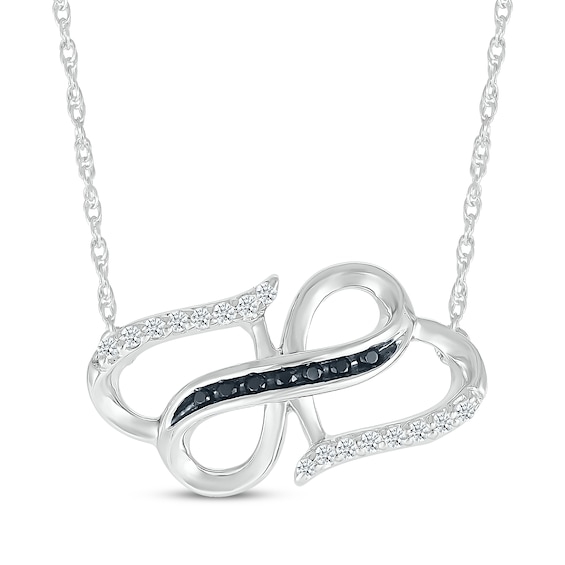 Black & White Diamond Double Hearts Necklace 1/8 ct tw Sterling Silver 18"