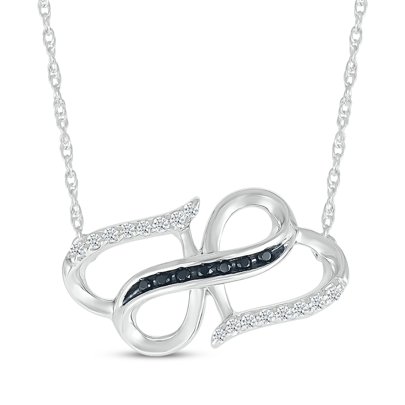 Main Image 1 of Black & White Diamond Double Hearts Necklace 1/8 ct tw Sterling Silver 18&quot;