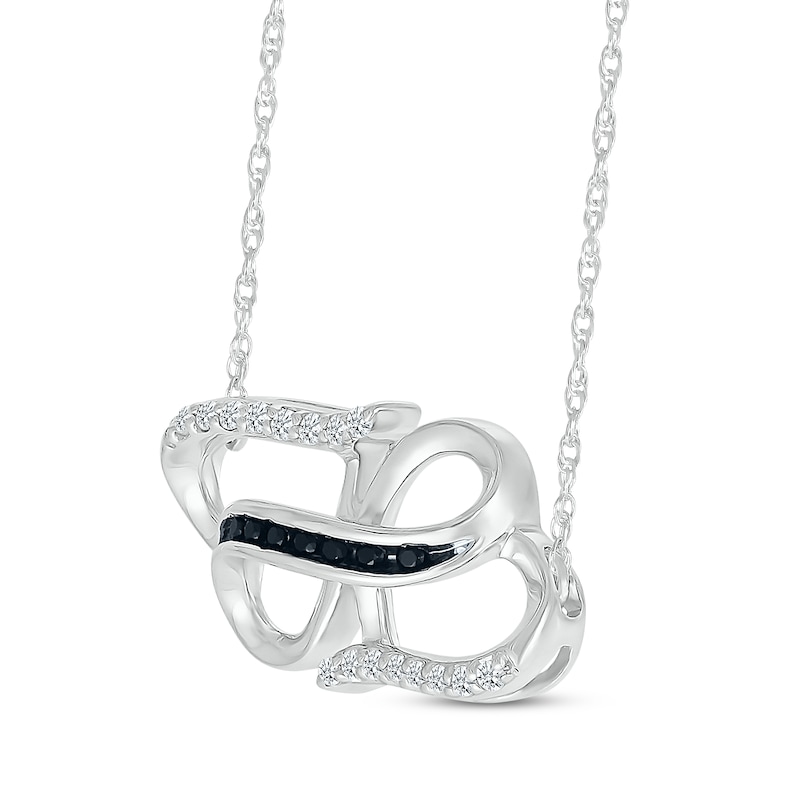 Main Image 2 of Black & White Diamond Double Hearts Necklace 1/8 ct tw Sterling Silver 18&quot;