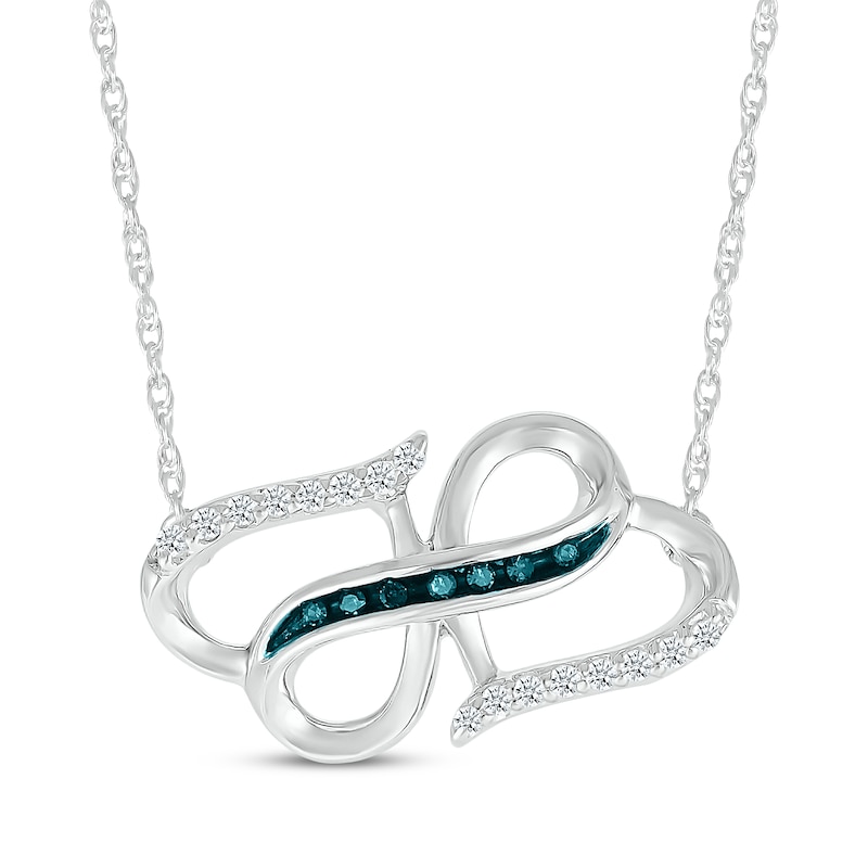 Main Image 1 of Blue & White Diamond Double Hearts Necklace 1/8 ct tw Sterling Silver 18&quot;