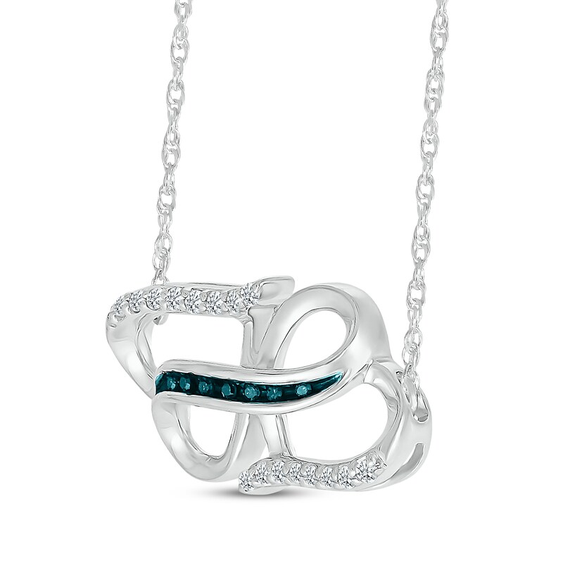 Main Image 2 of Blue & White Diamond Double Hearts Necklace 1/8 ct tw Sterling Silver 18&quot;