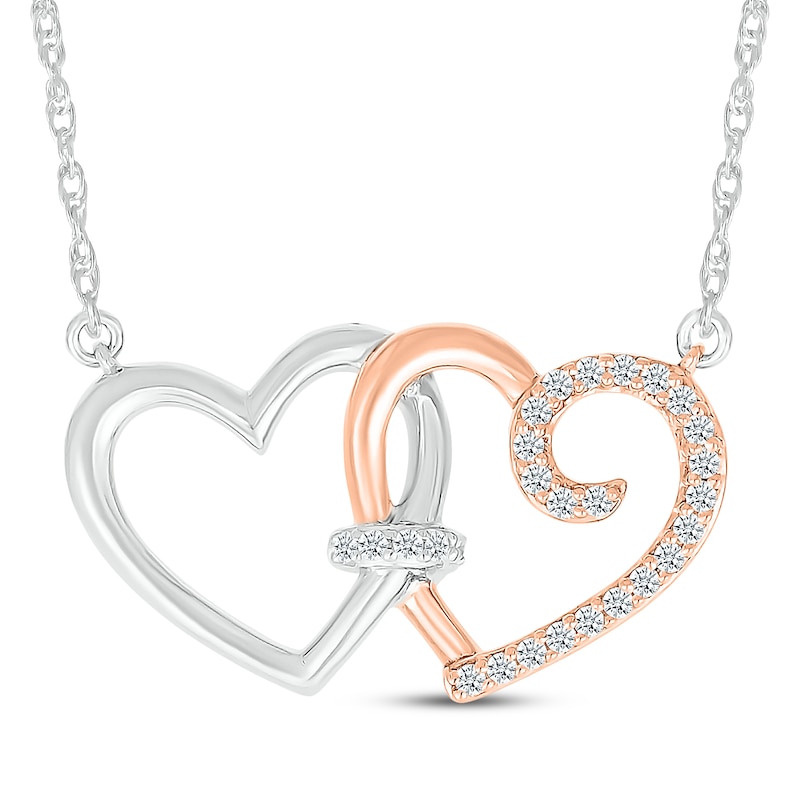 Main Image 1 of Diamond Linked Double Heart Necklace 1/10 ct tw 10K Two-Tone Gold 18&quot;