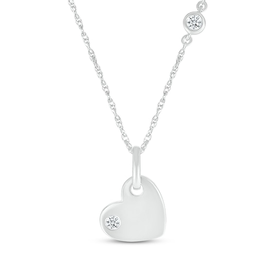 Diamond Bezel Station Heart Necklace 1/15 ct tw Sterling Silver 18"