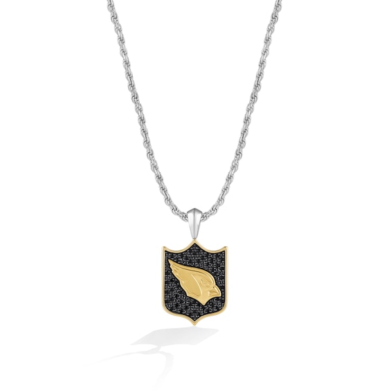 True Fans Arizona Cardinals 3/8 CT. T.W. Black Diamond and Enamel Reversible Shield Necklace in 10K Yellow Gold & Sterling Silver
