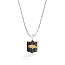 True Fans Baltimore Ravens 3/8 CT. T.W. Black Diamond and Enamel Reversible Shield Necklace in 10K Yellow Gold & Sterling Silver