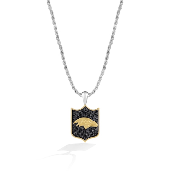 True Fans Baltimore Ravens 3/8 CT. T.W. Black Diamond and Enamel Reversible Shield Necklace in 10K Yellow Gold & Sterling Silver