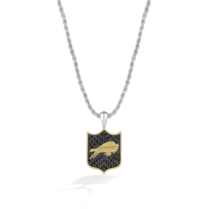 Main Image 1 of True Fans Buffalo Bills 3/8 CT. T.W. Black Diamond and Enamel Reversible Shield Necklace in 10K Yellow Gold & Sterling Silver
