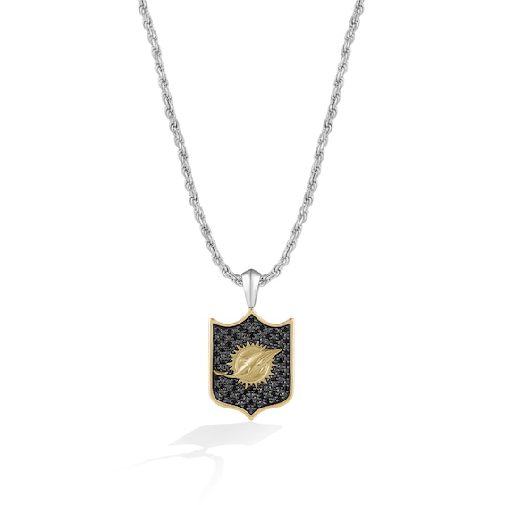 True Fans Miami Dolphins 3/8 CT. T.W. Black Diamond and Enamel Reversible Shield Necklace in 10K Yellow Gold & Sterling Silver