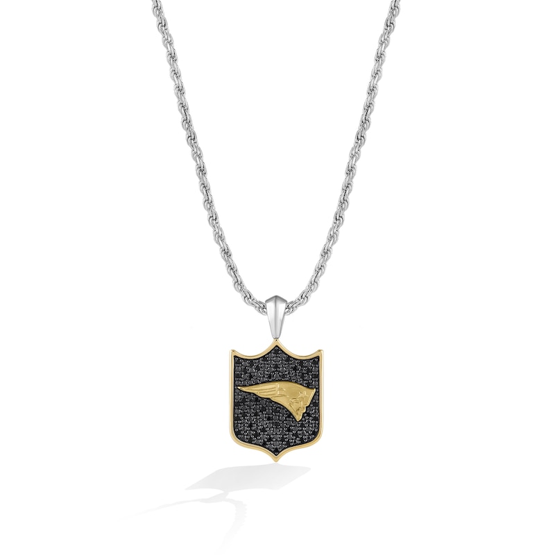 True Fans New England Patriots 3/8 CT. T.W. Black Diamond and Enamel Reversible Shield Necklace in 10K Yellow Gold & Sterling Silver