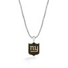Thumbnail Image 1 of True Fans New York Giants 3/8 CT. T.W. Black Diamond and Enamel Reversible Shield Necklace in 10K Yellow Gold & Sterling Silver
