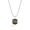 Thumbnail Image 0 of True Fans New York Giants 3/8 CT. T.W. Black Diamond and Enamel Reversible Shield Necklace in 10K Yellow Gold & Sterling Silver