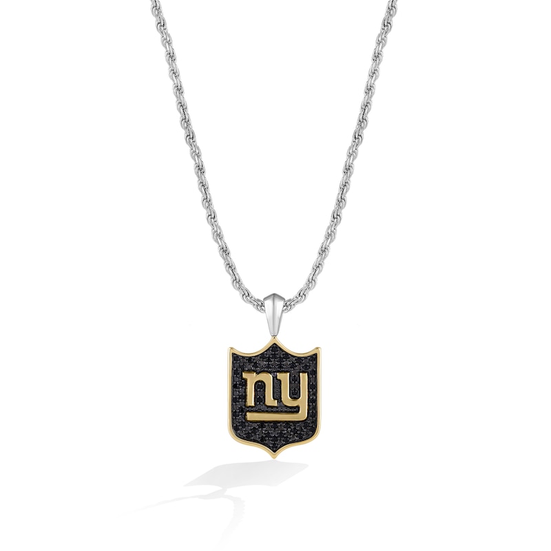 True Fans New York Giants 3/8 CT. T.W. Black Diamond and Enamel Reversible Shield Necklace in 10K Yellow Gold & Sterling Silver
