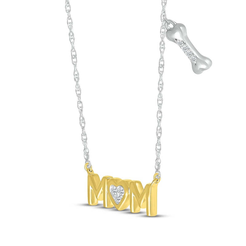 Main Image 2 of Diamond &quot;Mom&quot; Heart & Dog Bone Necklace 1/20 ct tw Sterling Silver & 10K Yellow Gold 18&quot;